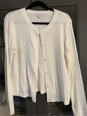Barefoot Dreams White Ribbed Button-Front Women's Sweater Cardigan